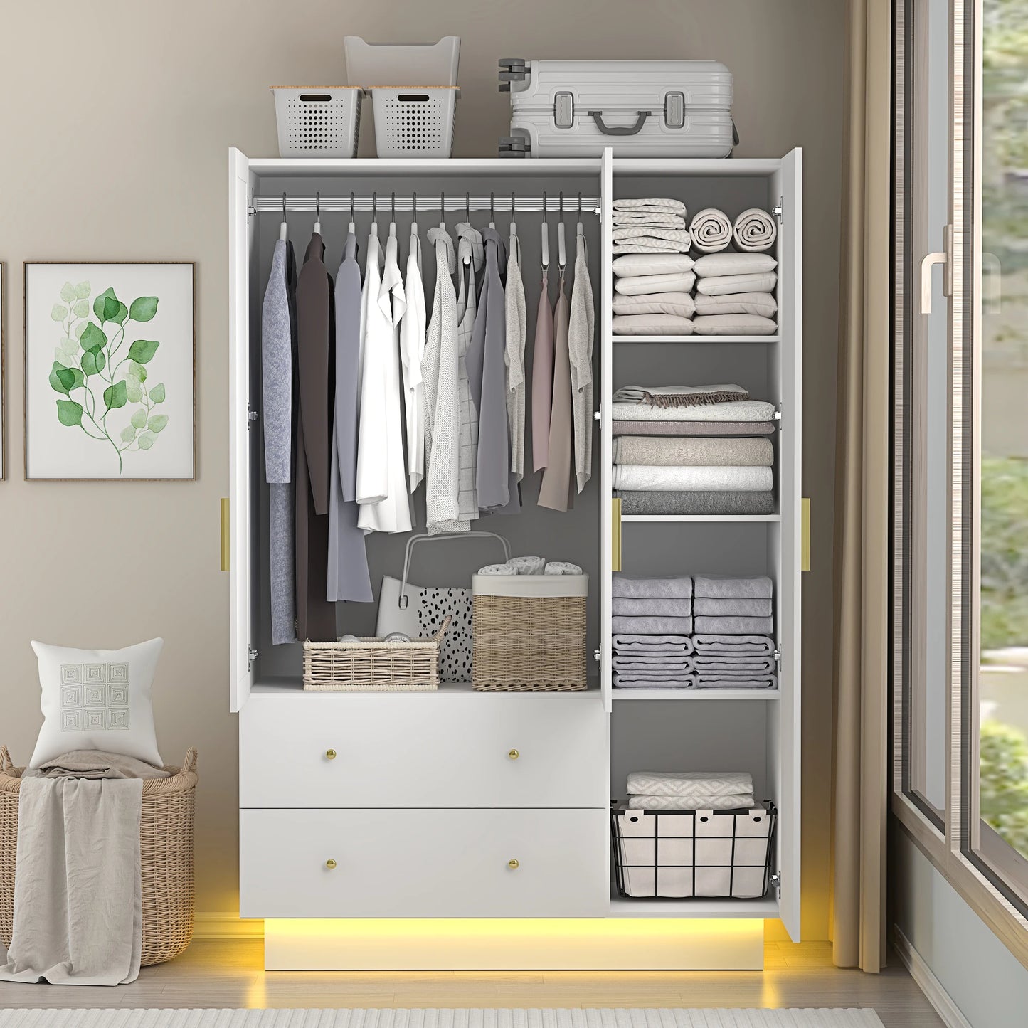 Modern wooden wardrobe with hanging rod for bedroom