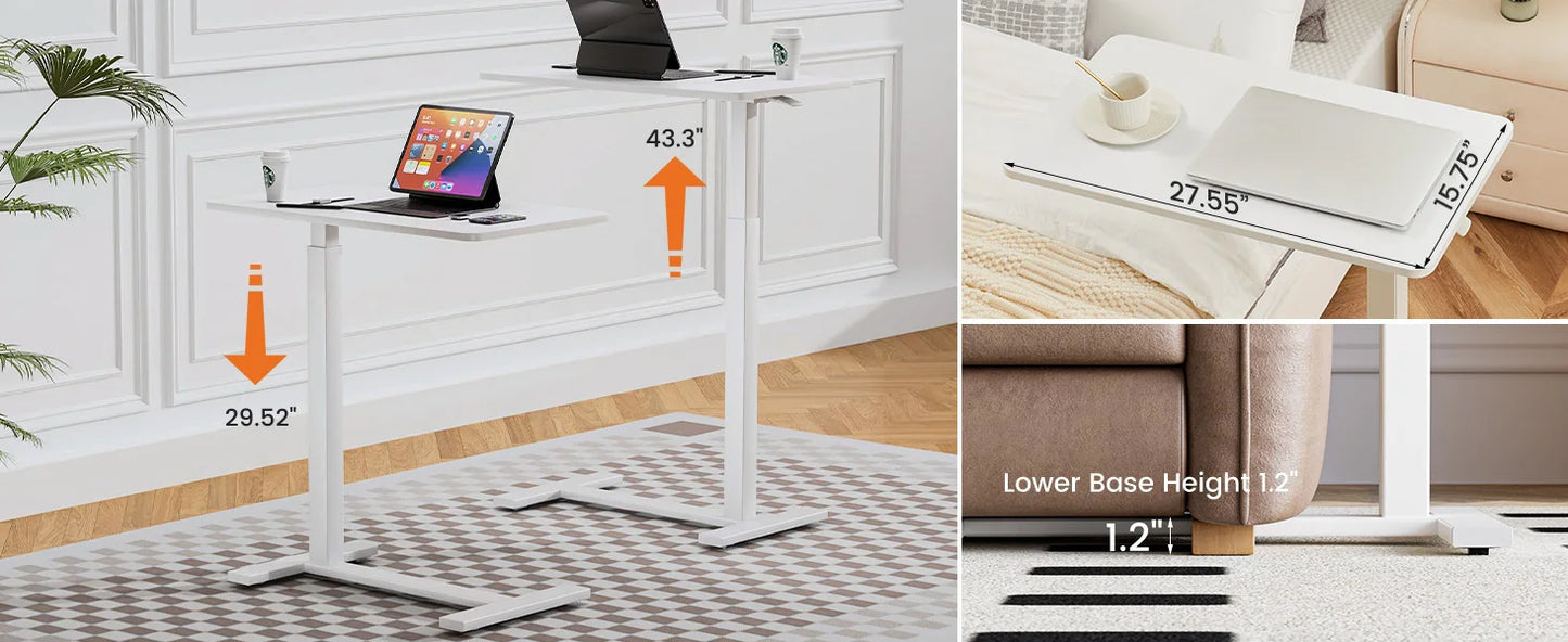 Overbed Bedside Sofa Table with Hidden Wheels