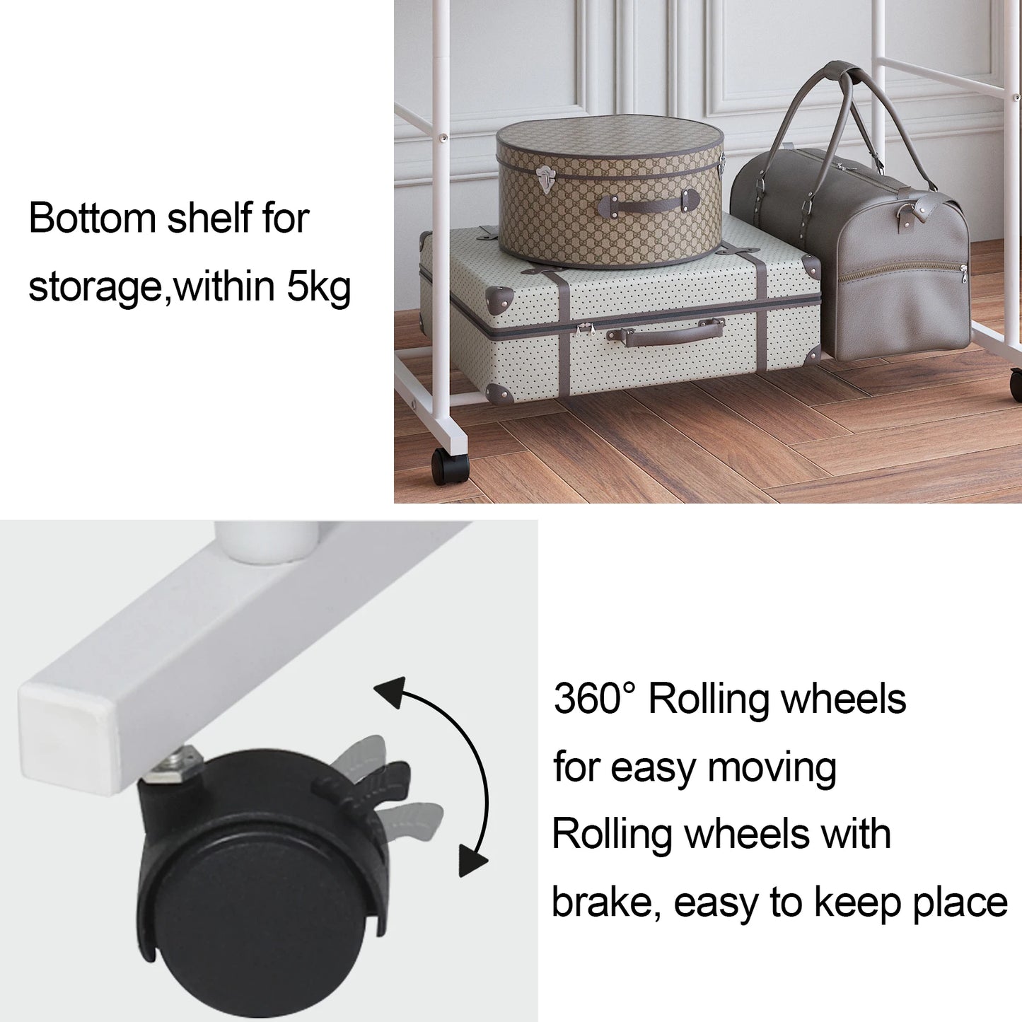 Double Rod Rolling Clothes Rack
