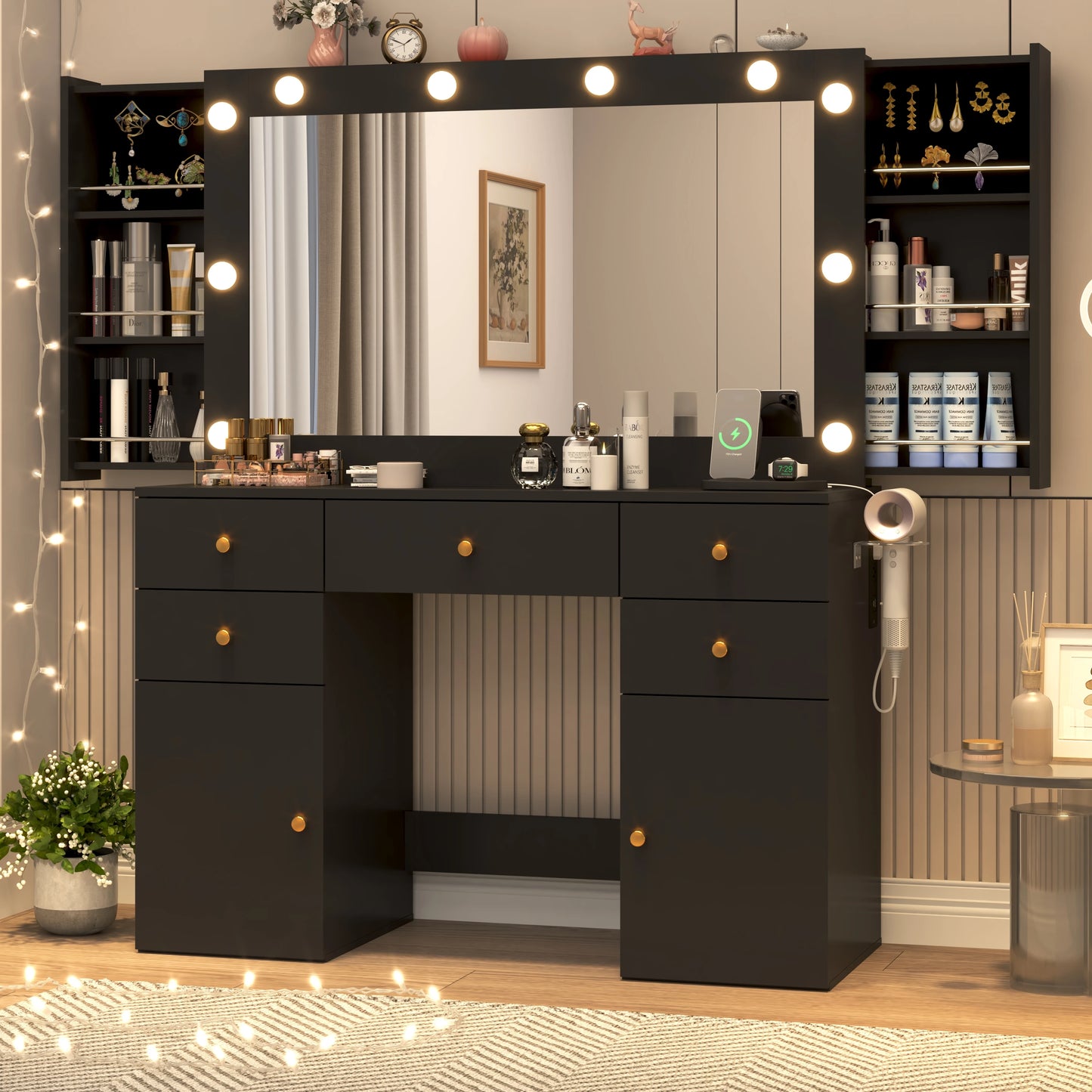 Large Vanity Desk with Lighted Mirror