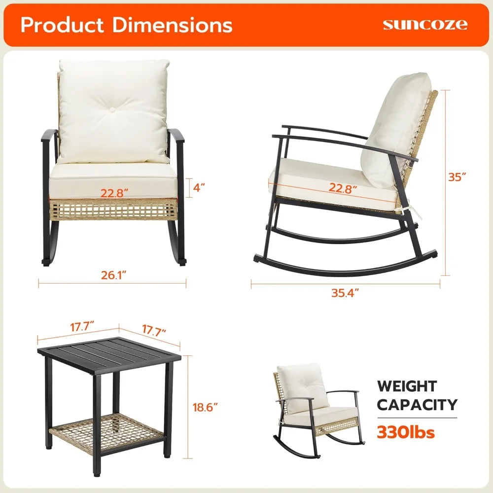 3-Piece Outdoor Rocking Bistro Set with Oversized Chairs and Coffee Table