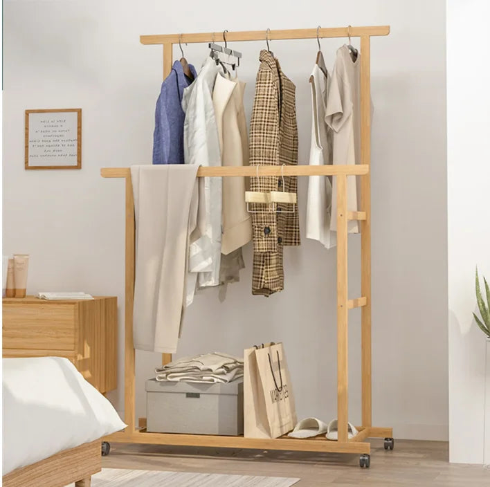 Bamboo Rolling Clothes Rack