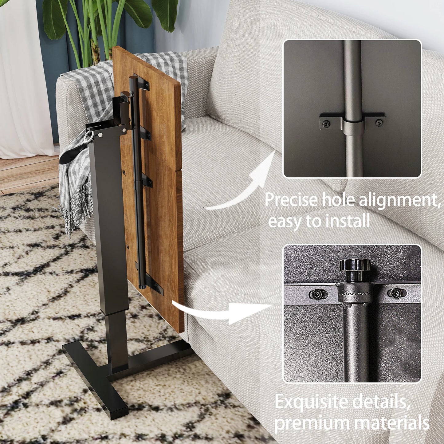Adjustable Overbed Laptop Table with Hidden Wheels