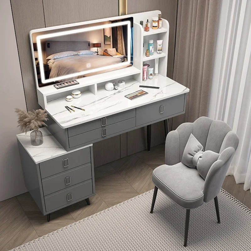 Modern Nordic Vanity Table – Classic Makeup Desk with Mirror & Stool