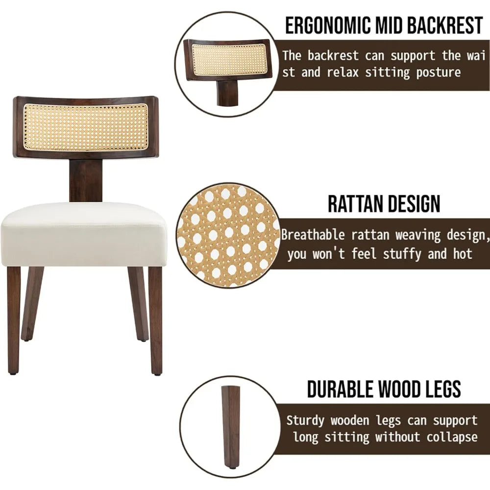 Rattan Dining Chair Set – 4-Piece Modern Cane Back with Upholstered Seat