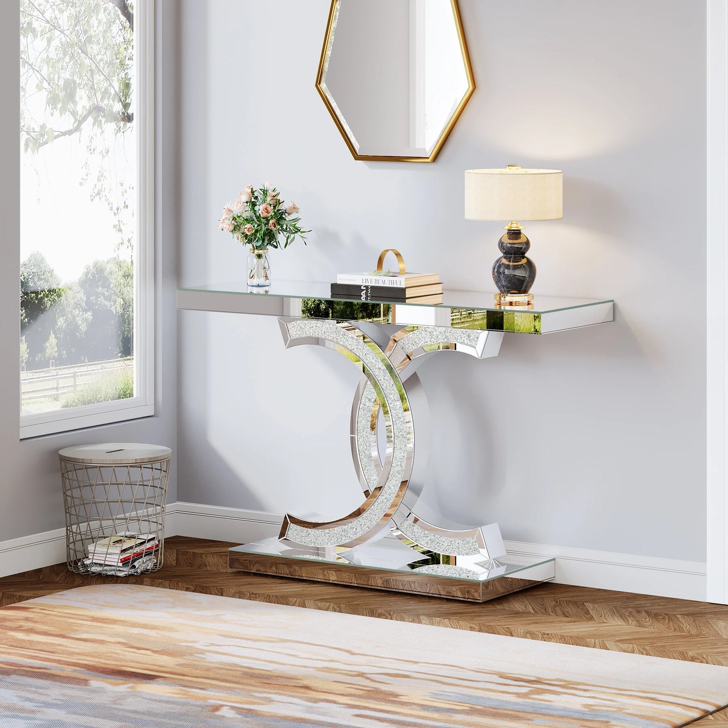 Gold Faux Marble Console