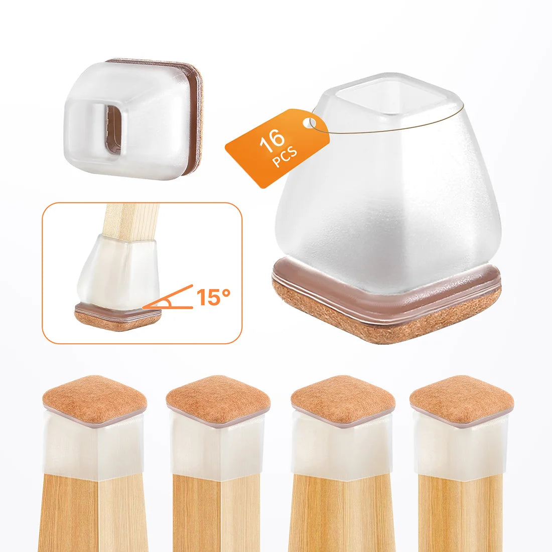 Chair Leg Floor Protectors with Felt Pads (16PCS)