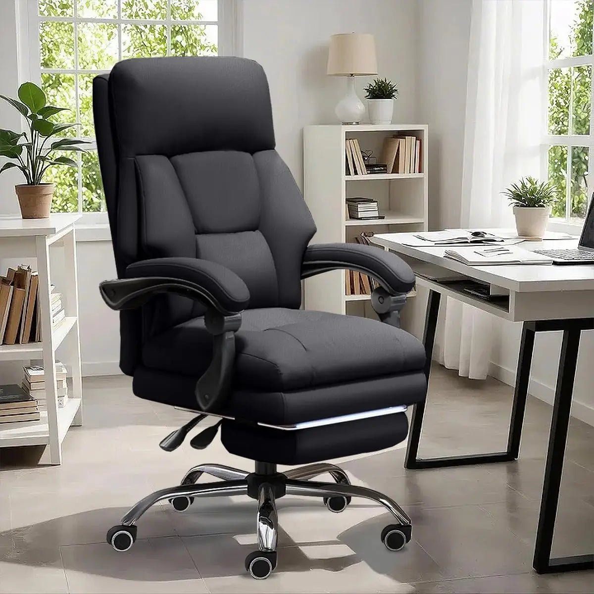 Ergonomic Leather Executive Office Chair with Footrest