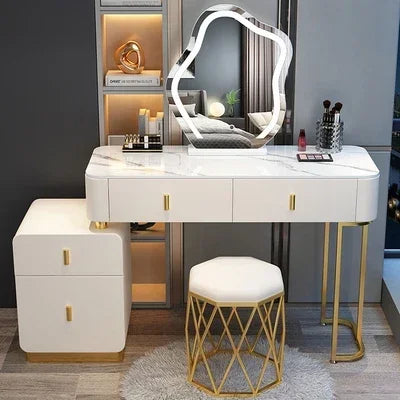 Modern Luxury Vanity Table – Vintage European Makeup Desk with Mirror & Stool