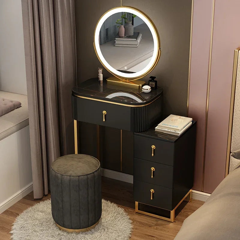 Simple Elegant Vanity Table – Nordic Vintage Makeup Desk with Mirror & Stool