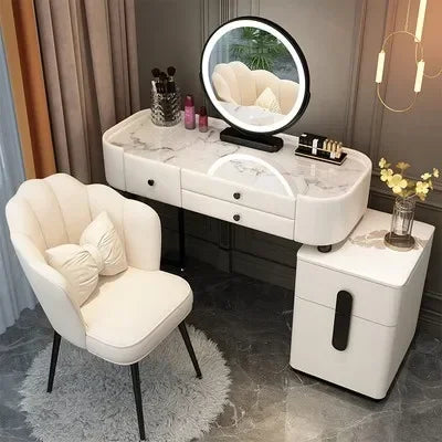 Nordic Vanity Table – Classic European Makeup Desk with Mirror & Stool