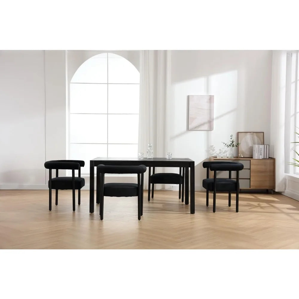 Mid-Century Barrel Dining Chairs – Set of 4 Curved Upholstered Armchairs with Wooden Legs