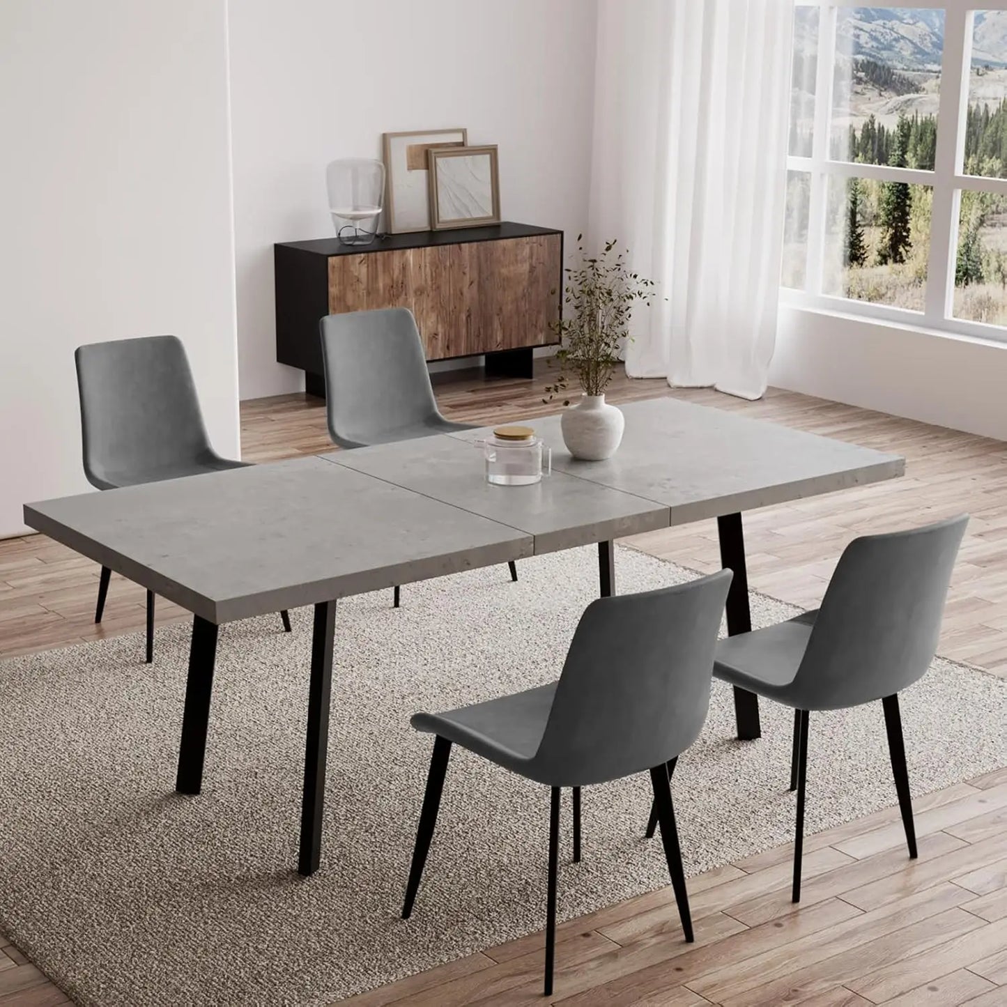 Expandable Dining Table Set – 6-Seater Modern MDF Table with PU Leather Chairs