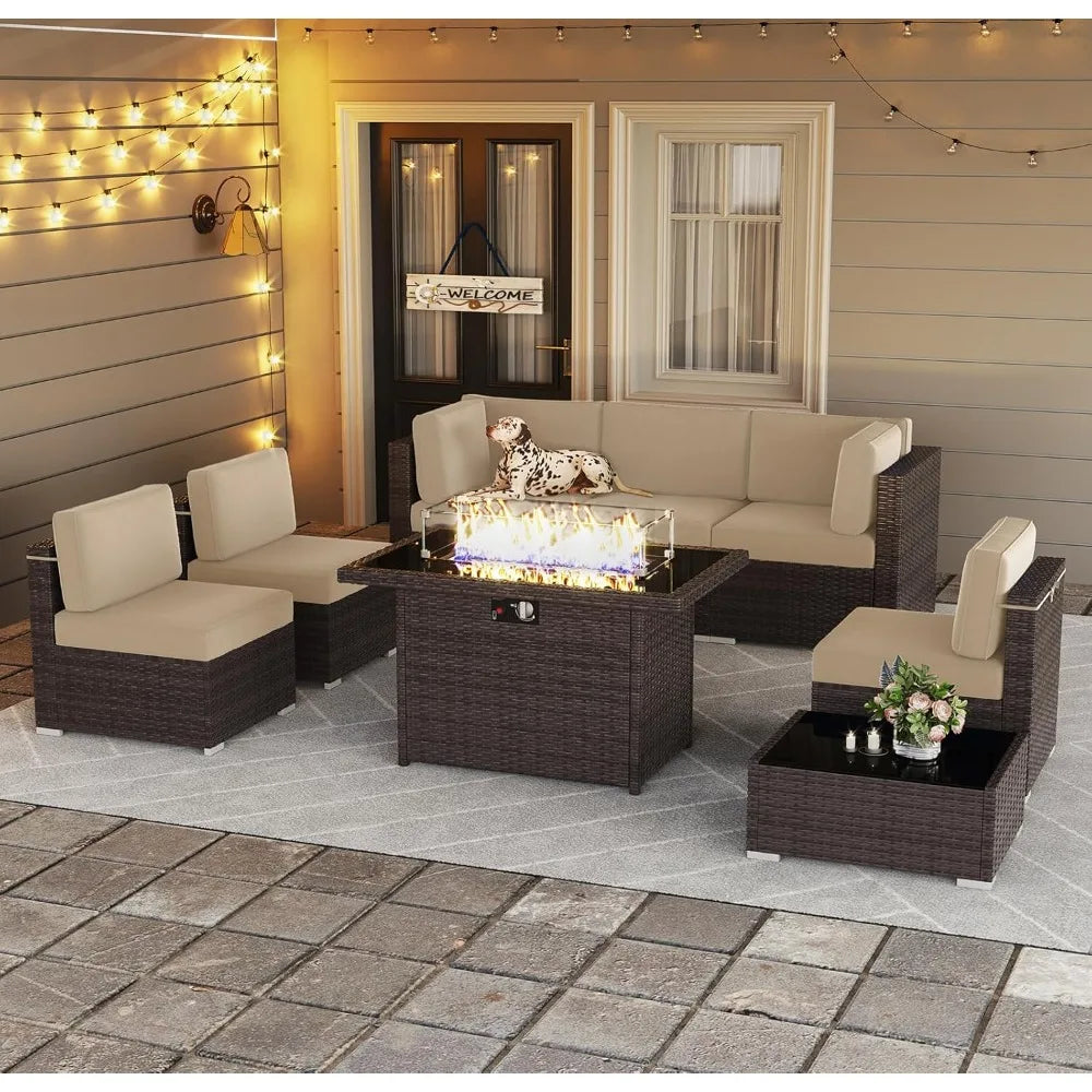 Outdoor Rattan Fire Pit Set