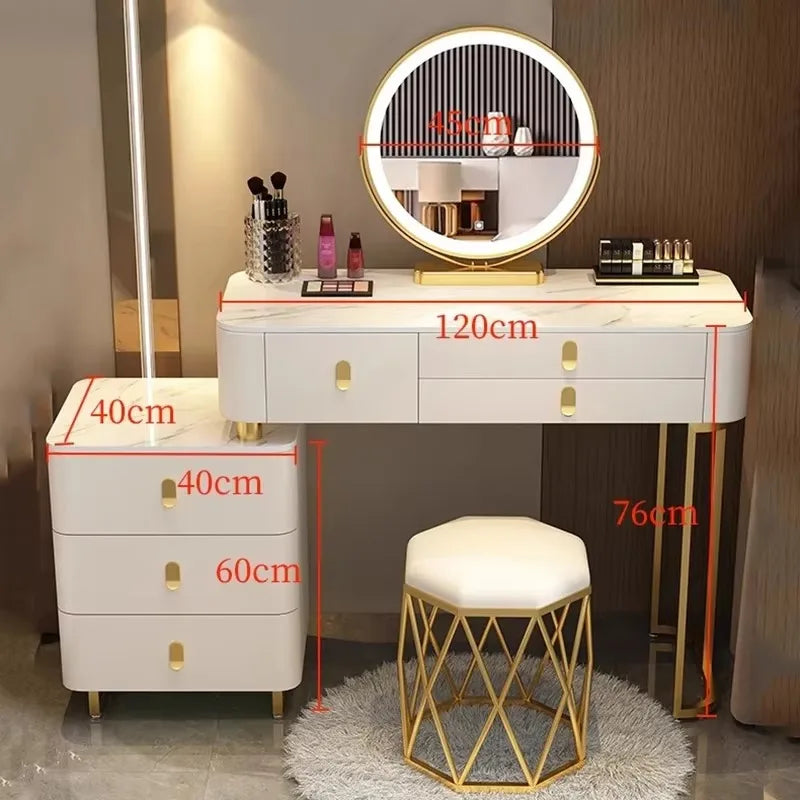 Modern Nordic Vanity Table – Elegant Pine Wood Makeup Desk with Mirror & Stool