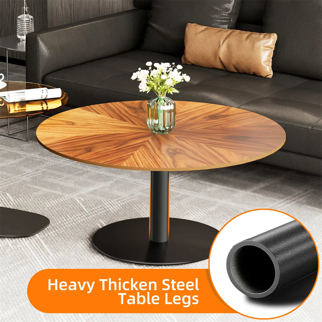 Round Wood Coffee Table Set