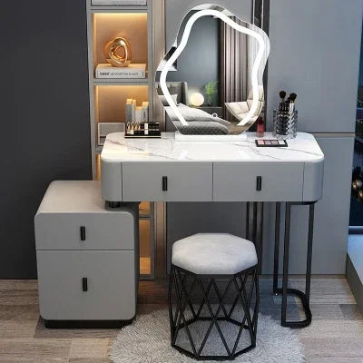 Modern Luxury Vanity Table – Vintage European Makeup Desk with Mirror & Stool