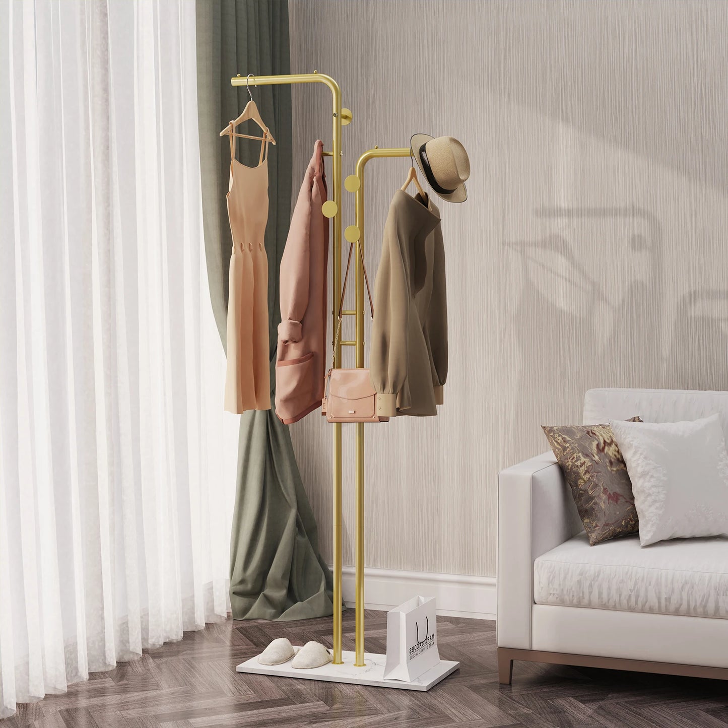 Heavy Duty Dual-Pole Clothes Rack with Stone Base