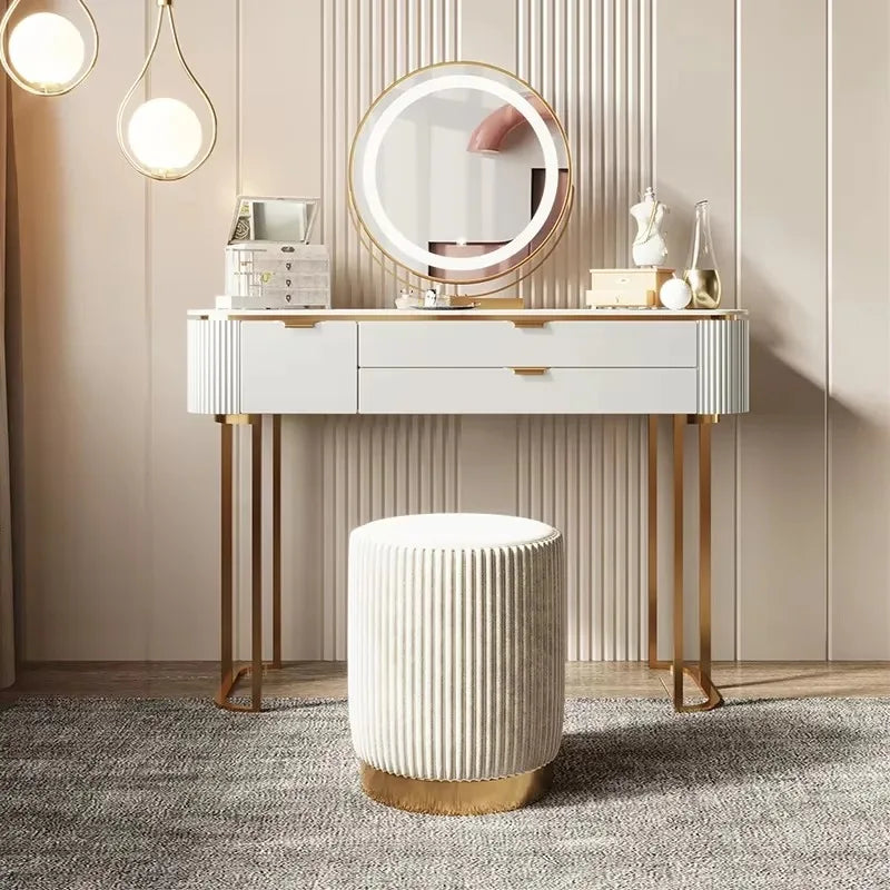 Modern White Vanity Table – Elegant Makeup Desk with Mirror & Stool