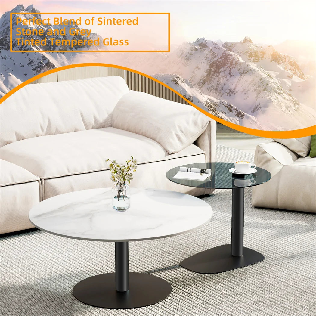 Round Wood Coffee Table Set