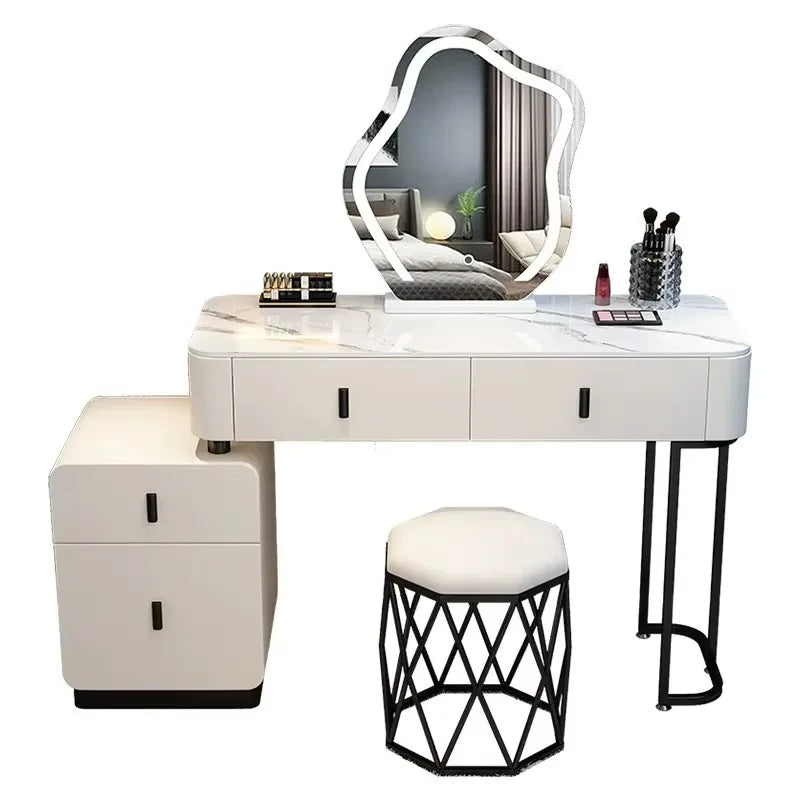 Modern Luxury Vanity Table – Vintage European Makeup Desk with Mirror & Stool