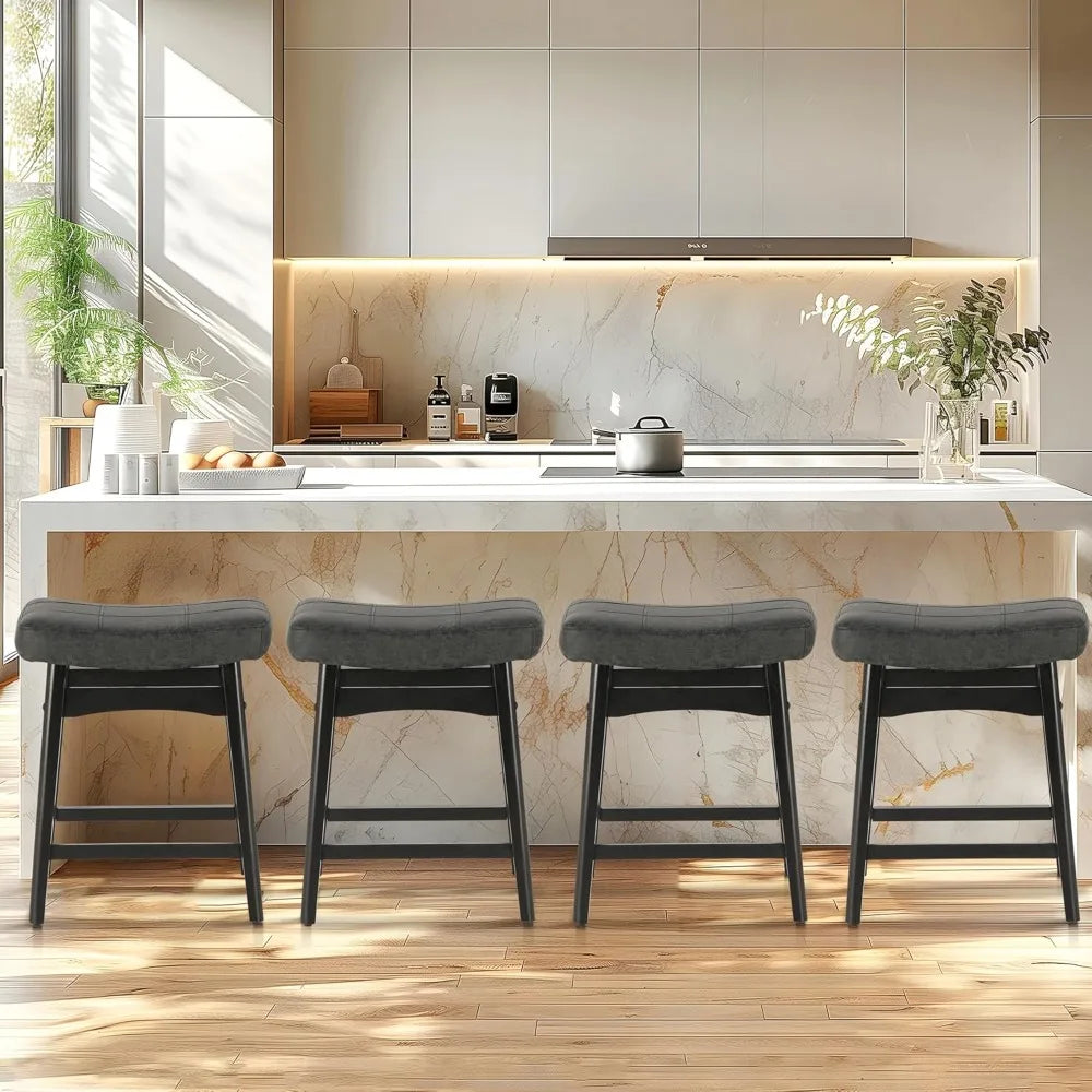 Wood Saddle Bar Stools Set
