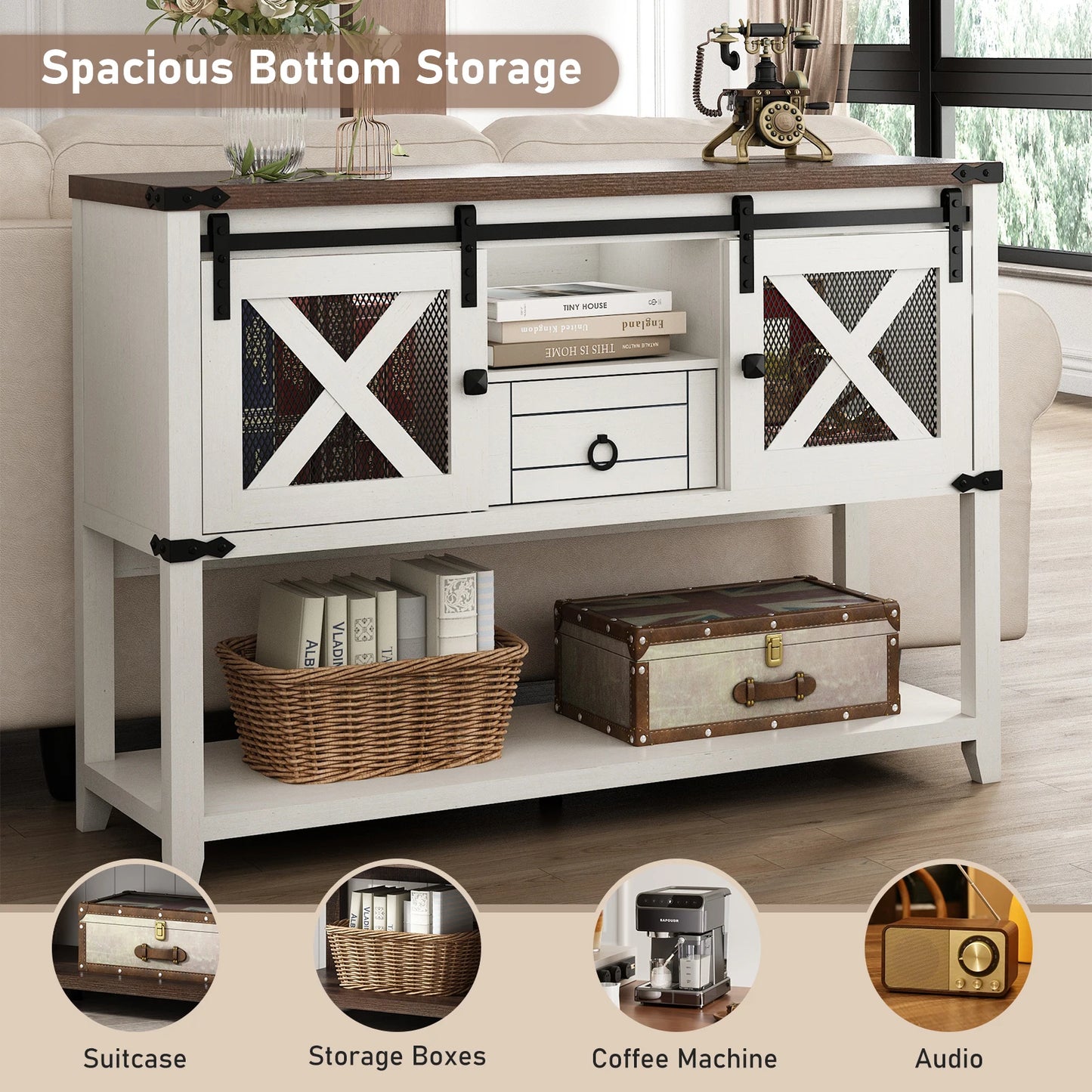 Entryway table with two doors and a 46-inch console table