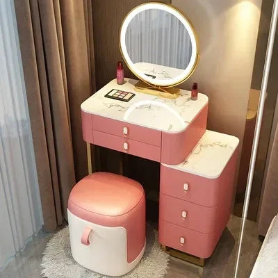 Simple Nordic Vanity Table – Classic Makeup Desk with Mirror & Stool