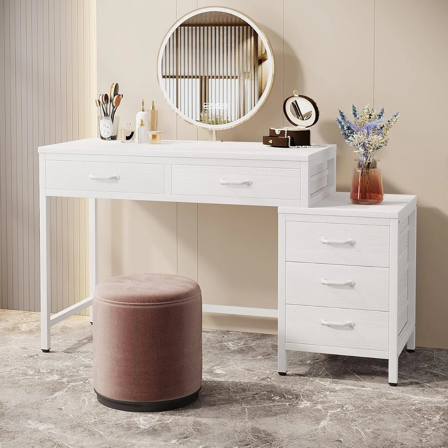 White 5‑Drawer Vanity Desk