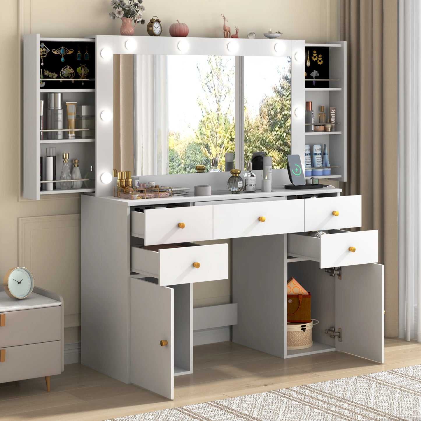 Large Vanity Desk with Lighted Mirror