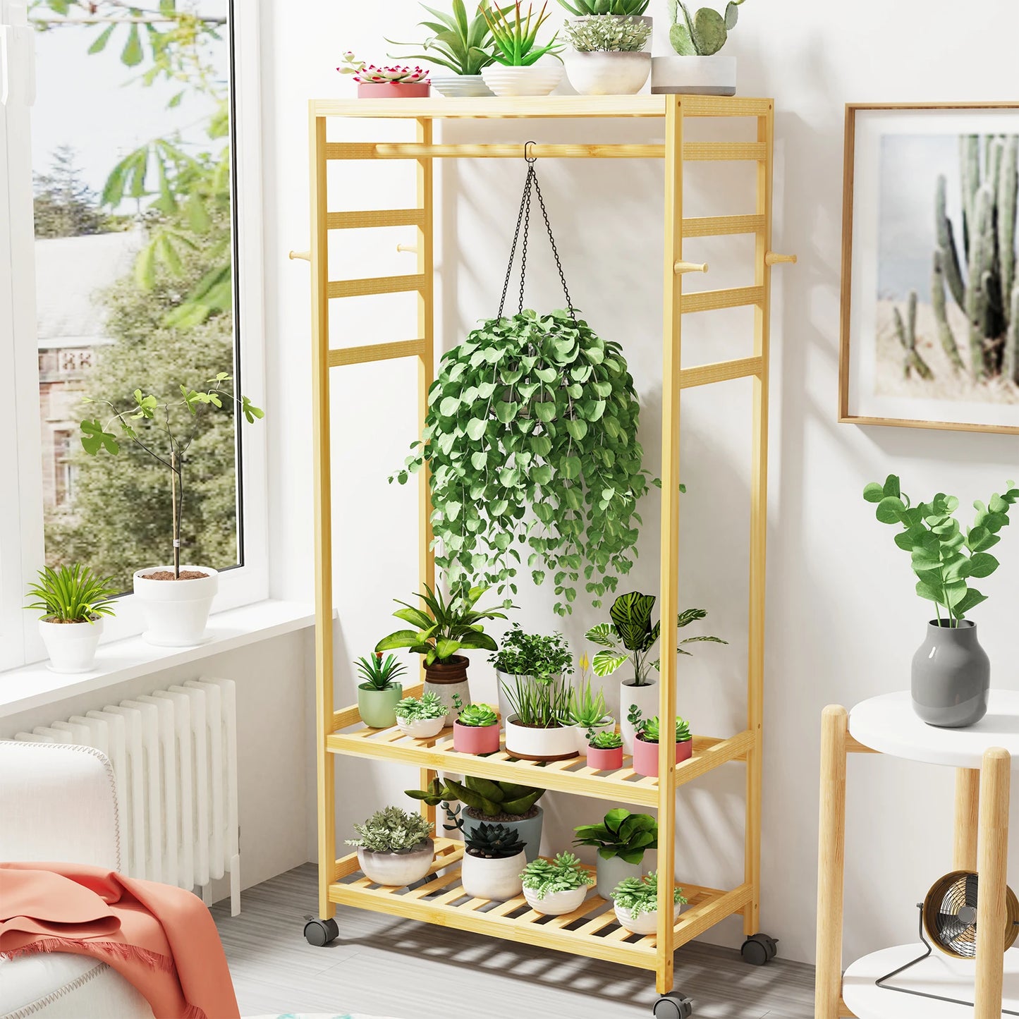 Bamboo Rolling Coat Rack