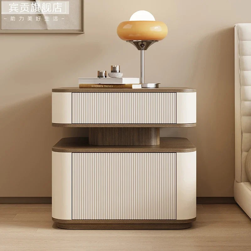 Minimalist Aesthetic Nightstand – Nordic Bedside Table with Drawers and Storage