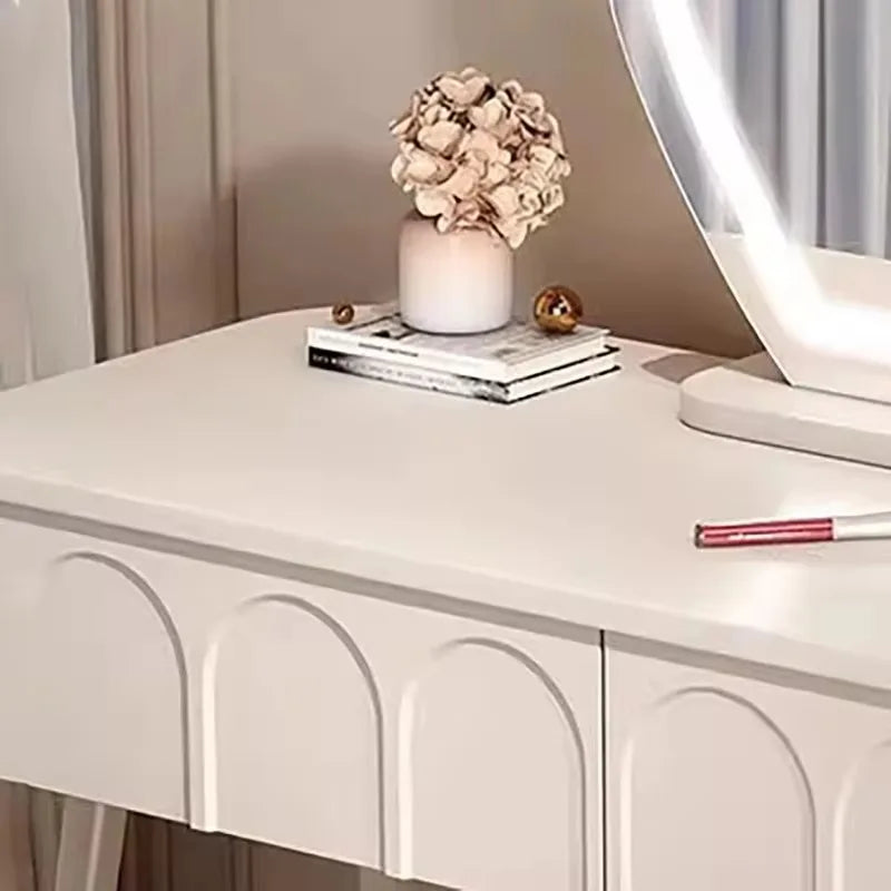 Simple Classic Vanity Table – Vintage European Makeup Desk with Mirror & Stool