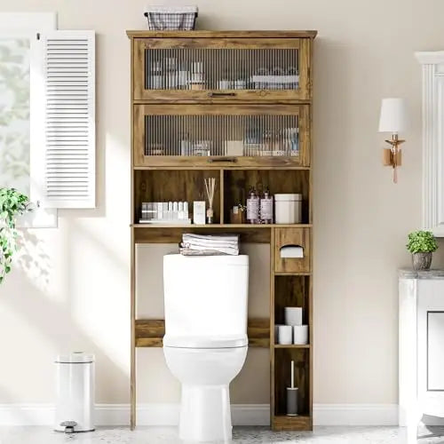 Over the Toilet Storage Cabinet with Glass Door