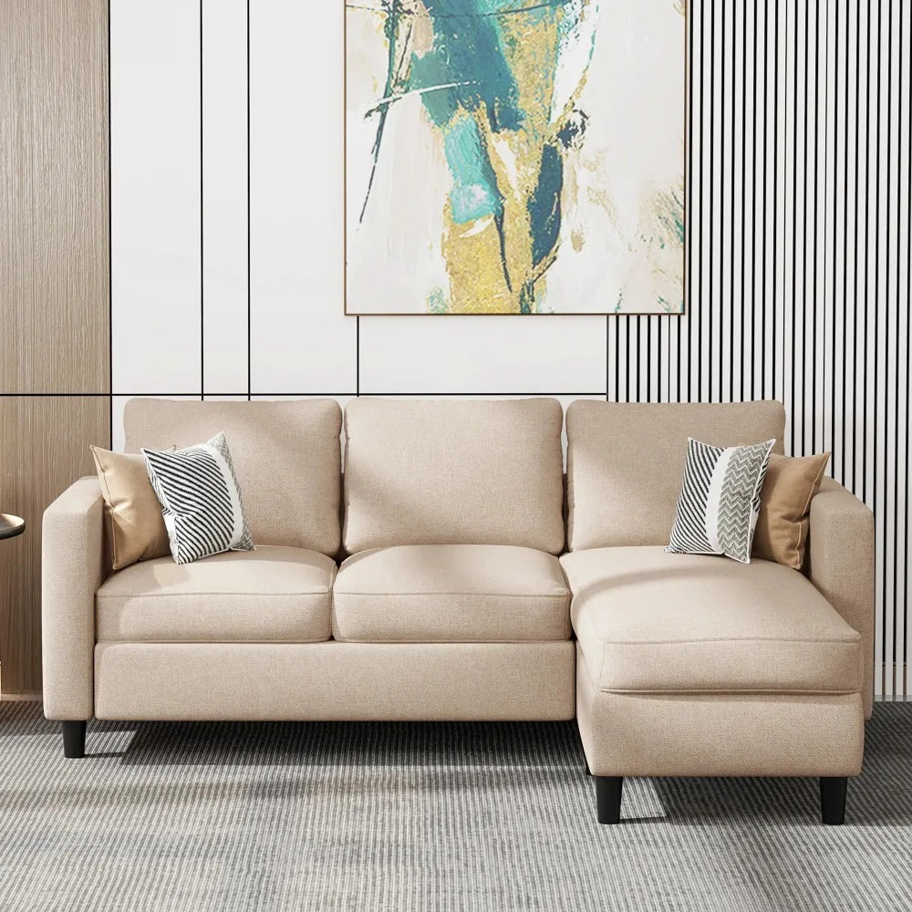 Compact L-Shaped Linen Sofa