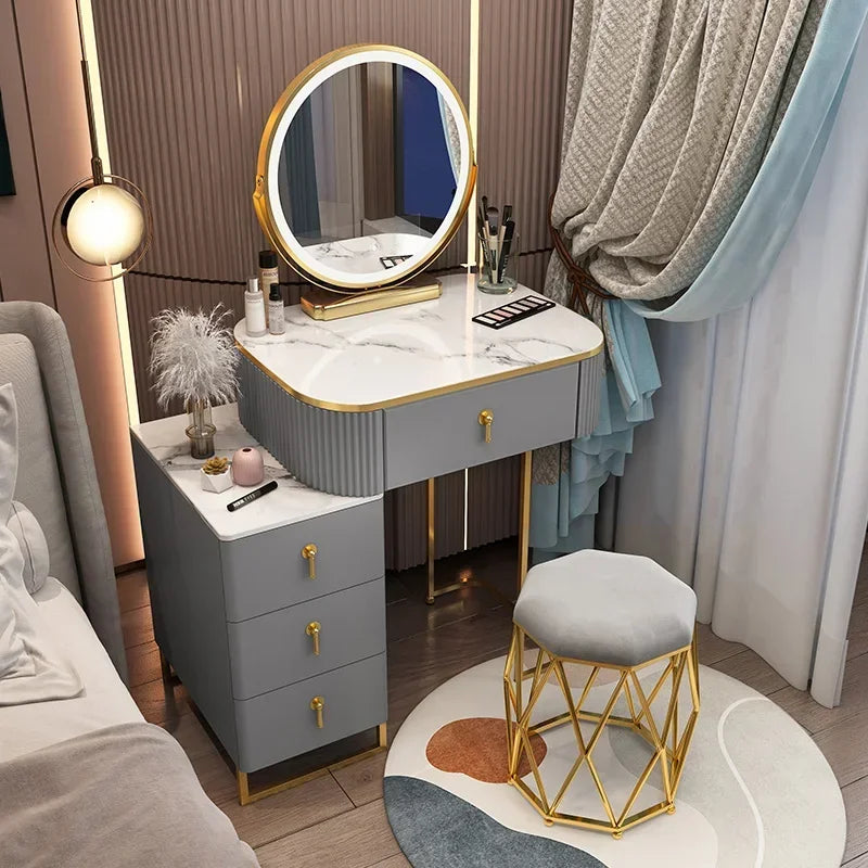 Classic Elegant Vanity Table – Luxury Nordic Makeup Desk with Mirror & Stool