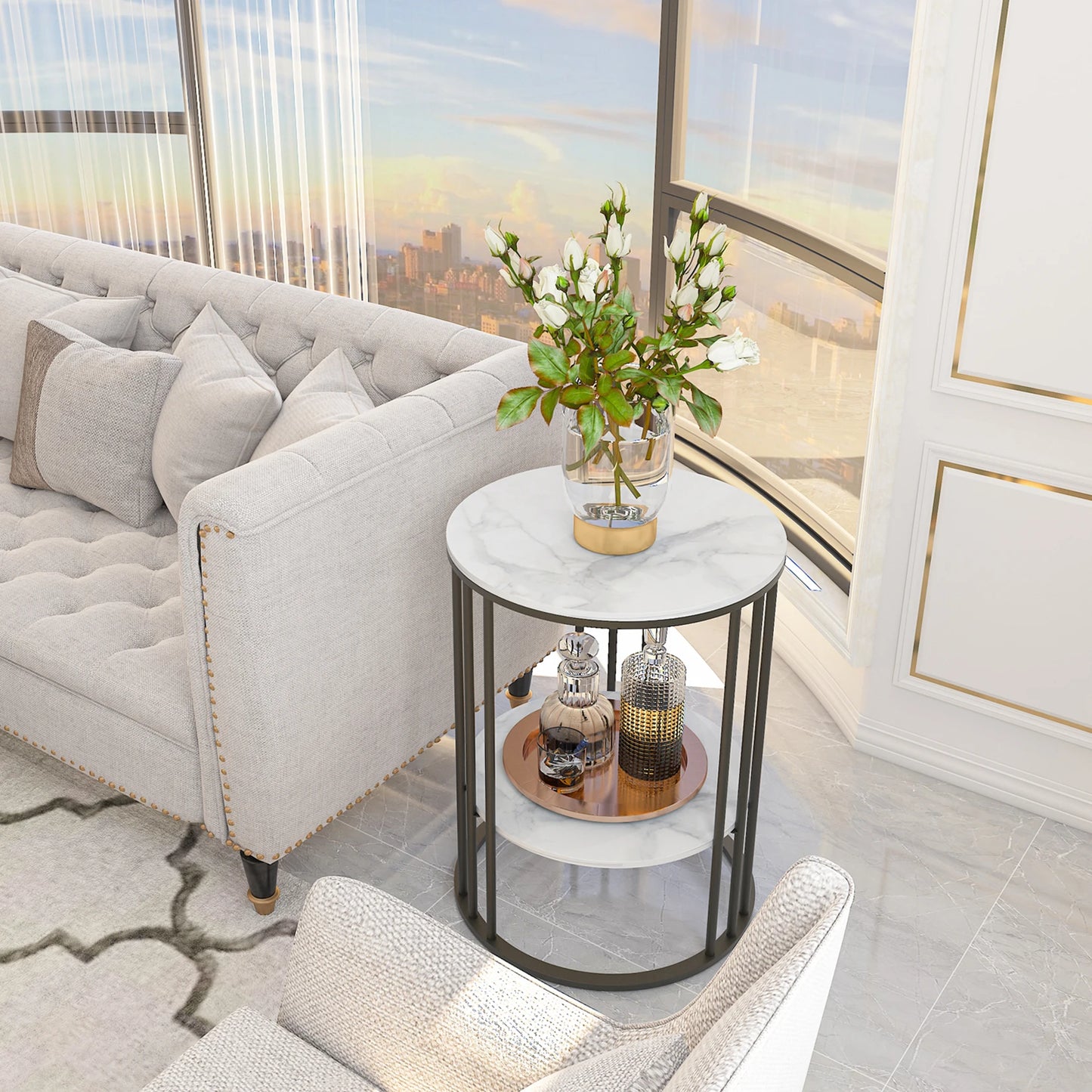Round Marble Coffee Side Table