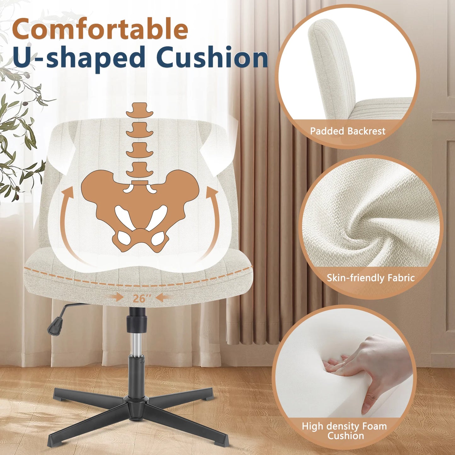 Cross Legged Office Chair with Adjustable Swivel