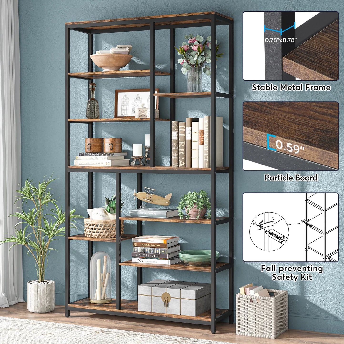 Staggered 8‑Tier Bookcase