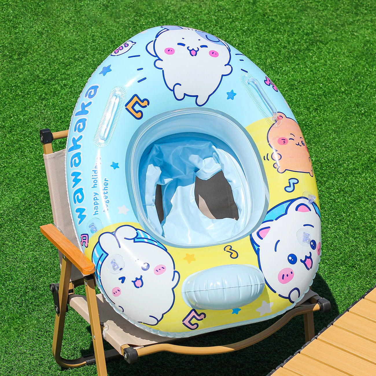 Booster swim float with seat and canopy and inflatable swim ring