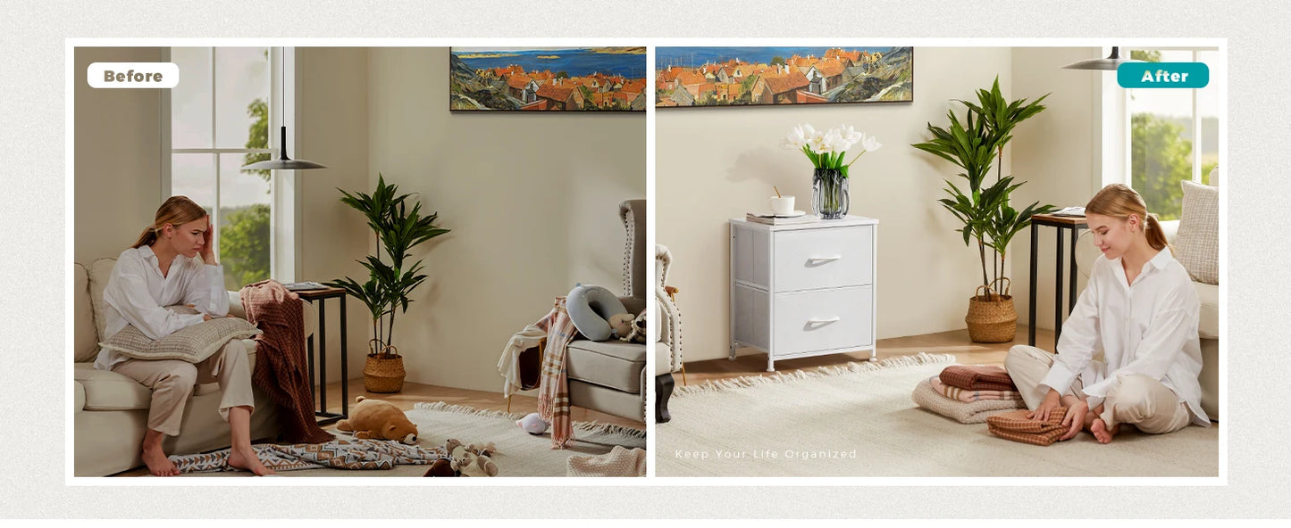 Set of 2 Living Room Cabinets with Fabric Drawers
