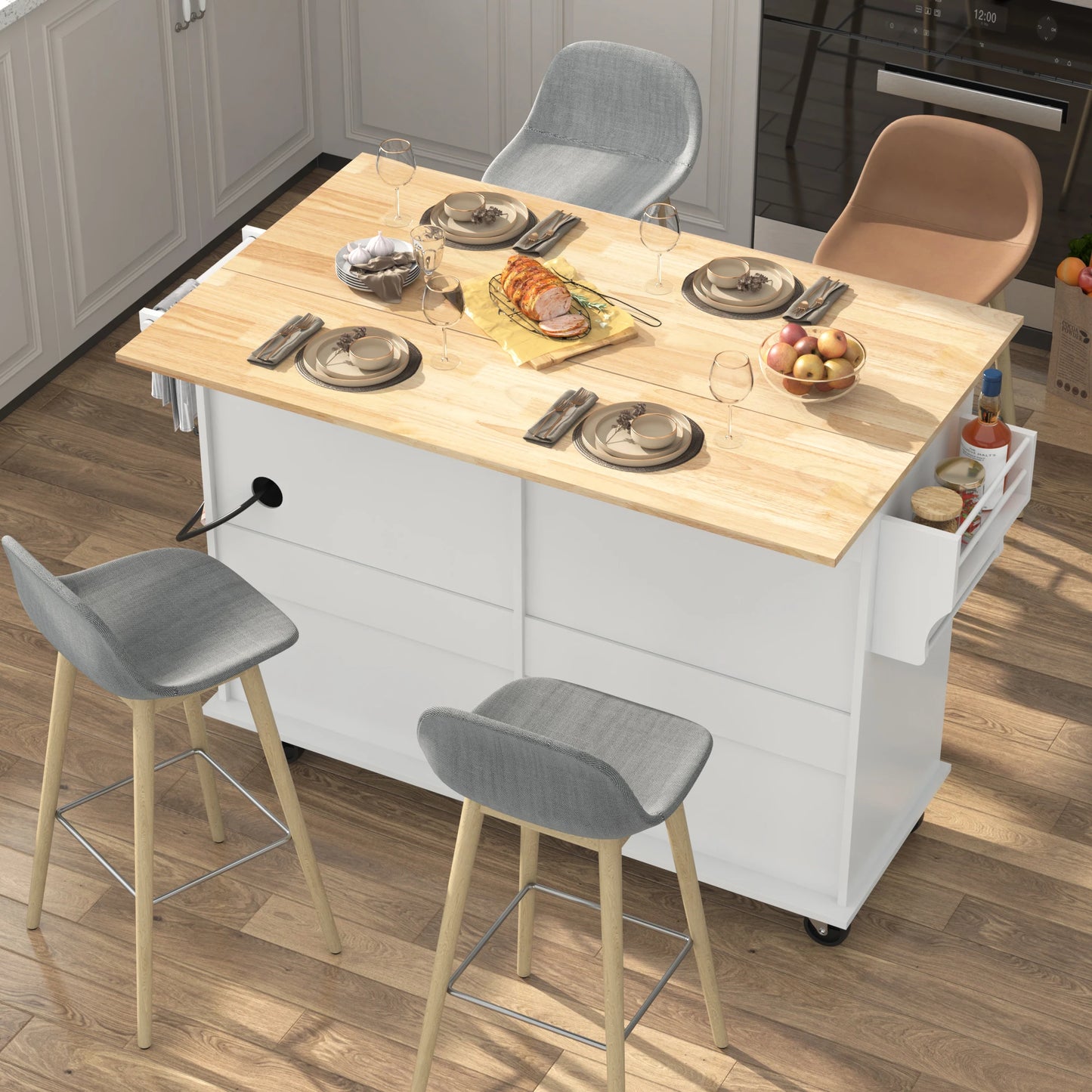Movable kitchen table with spice rack