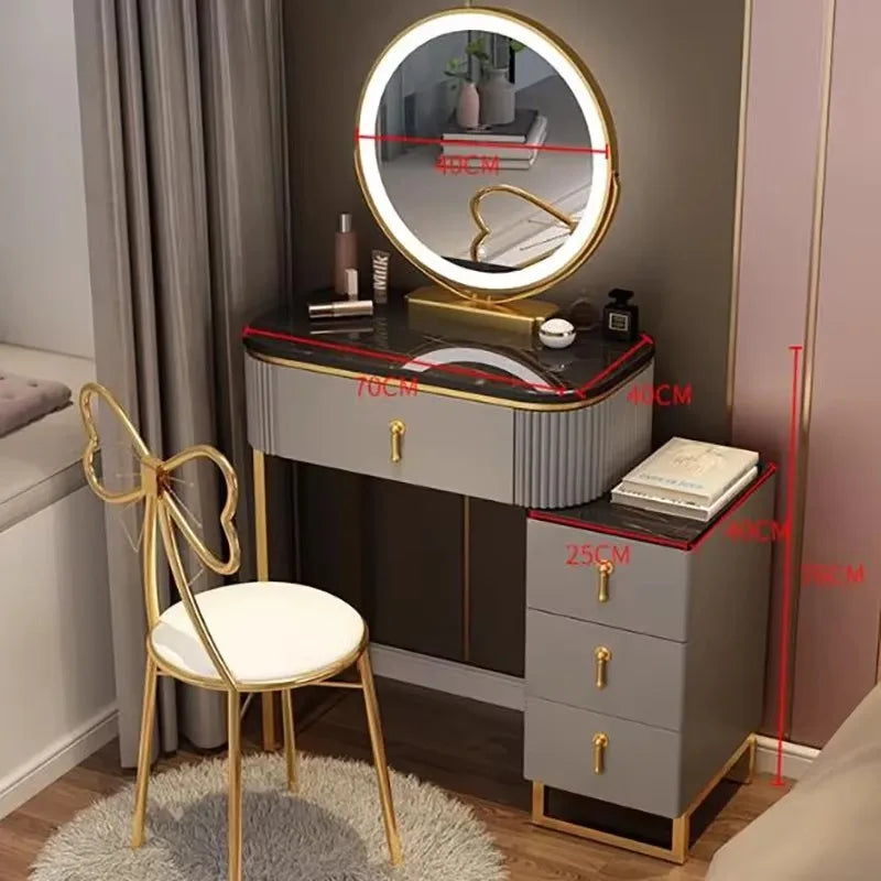 Simple Elegant Vanity Table – Nordic Vintage Makeup Desk with Mirror & Stool