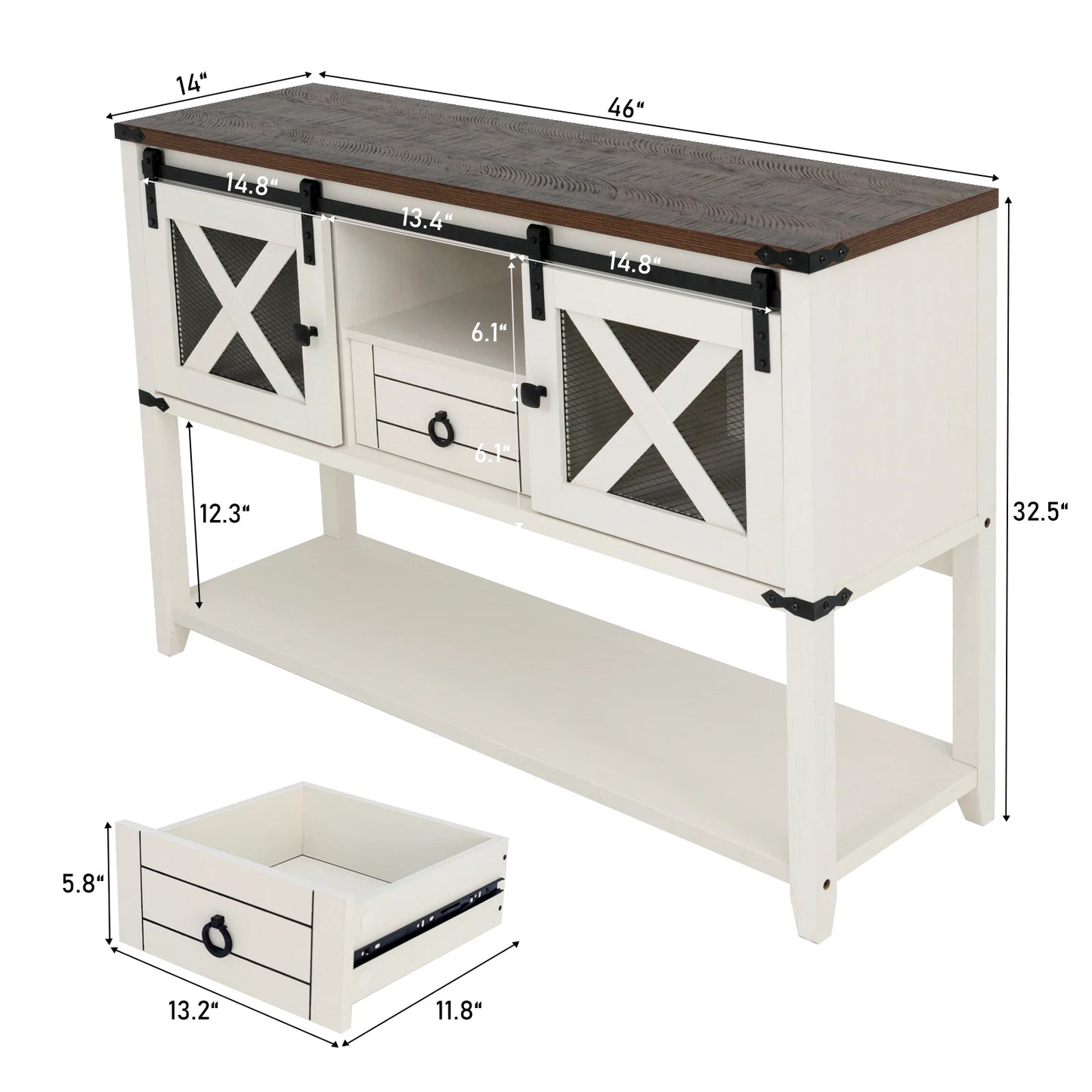 Entryway table with two doors and a 46-inch console table