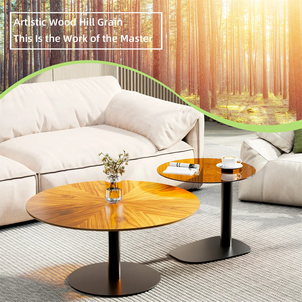Round Wood Coffee Table Set