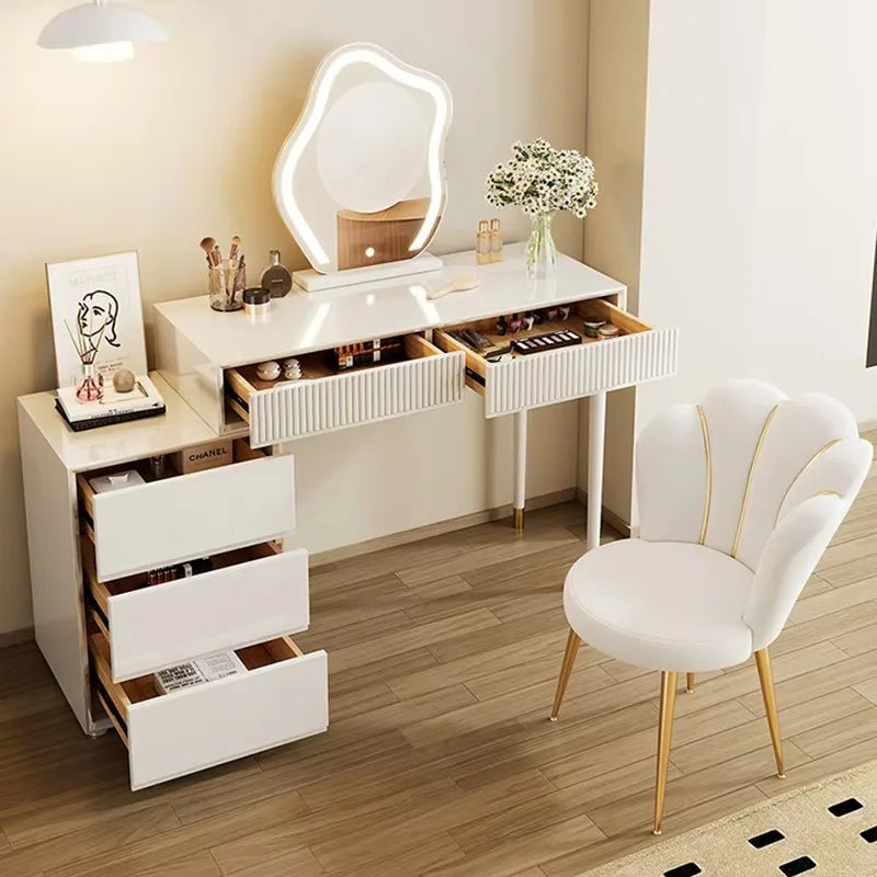 Vintage Nordic Vanity Table – Elegant Makeup Desk with Mirror & Stool