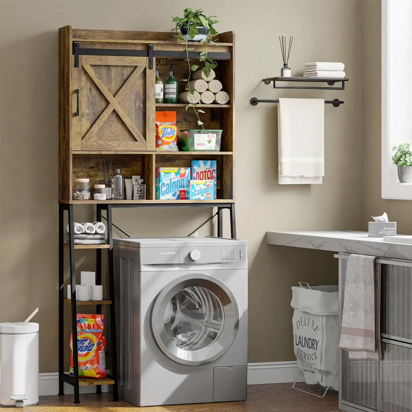 Over The Toilet Storage Cabinet with Sliding Barn Door