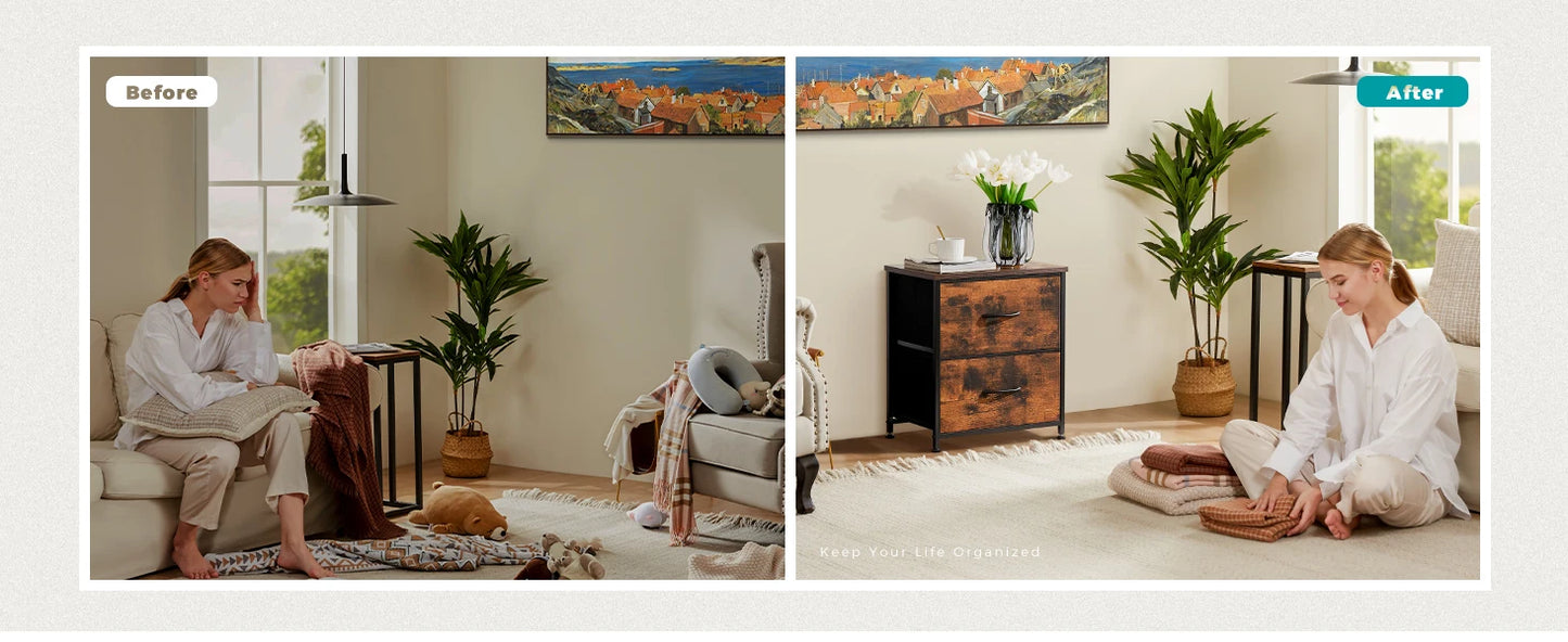 2-Drawer Fabric Nightstand