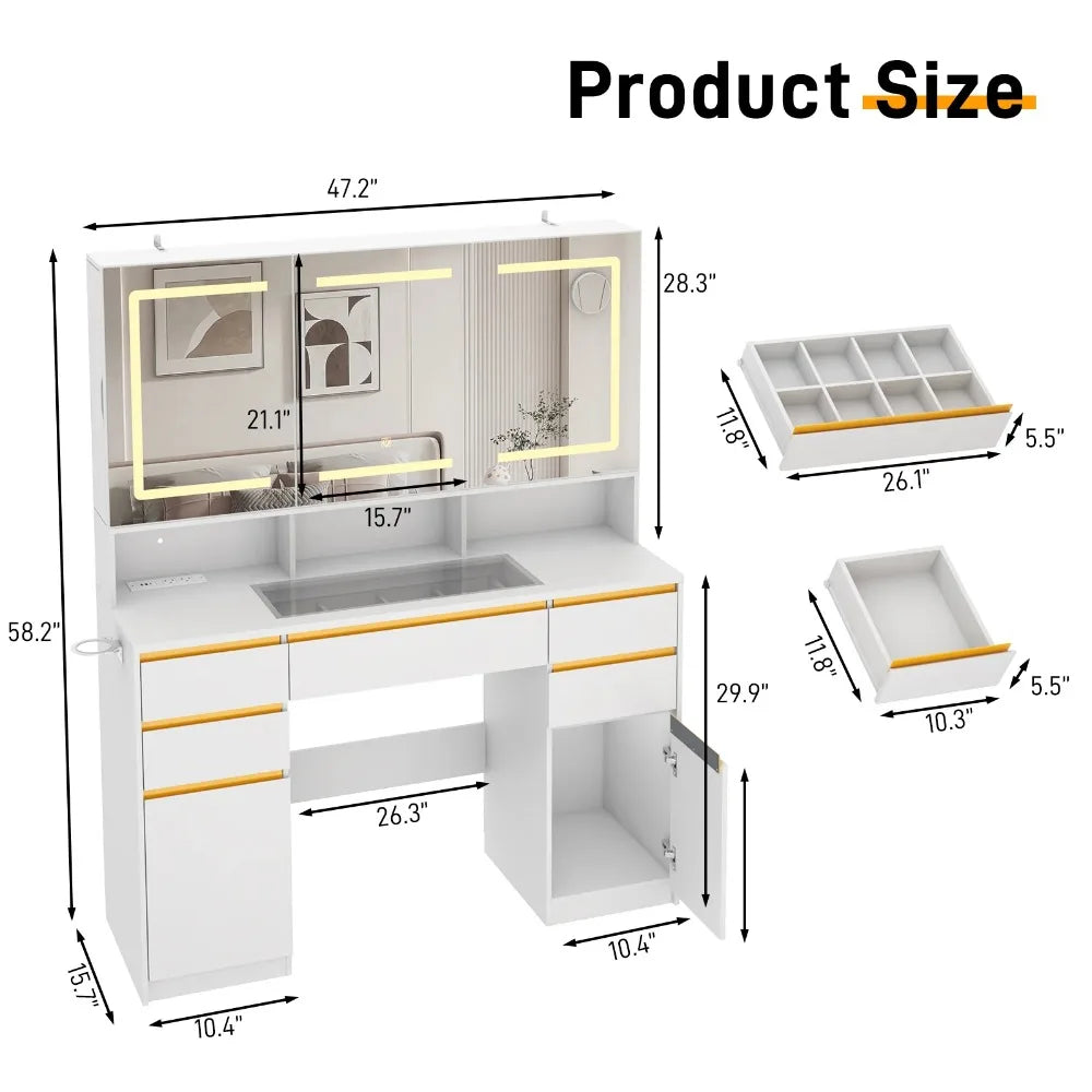 White Lighted Vanity Desk