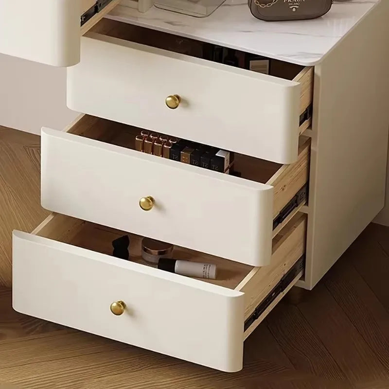 European Vanity Table with Drawers – Classic Nordic Makeup Desk with Mirror & Stool